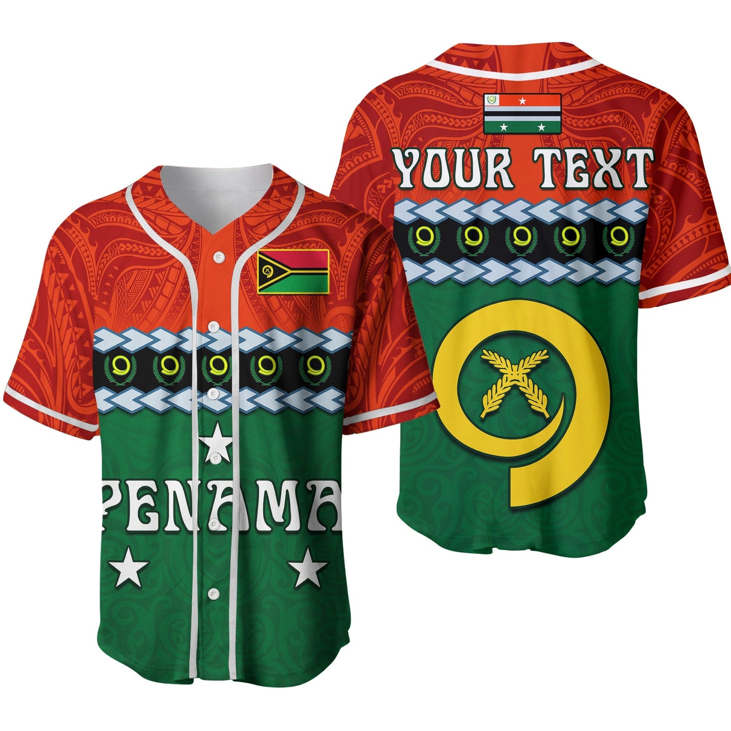 (Custom Personalised) Penama Province Baseball Jersey Vanuatu Pig Tusk Polynesian Flag Style Ver.02