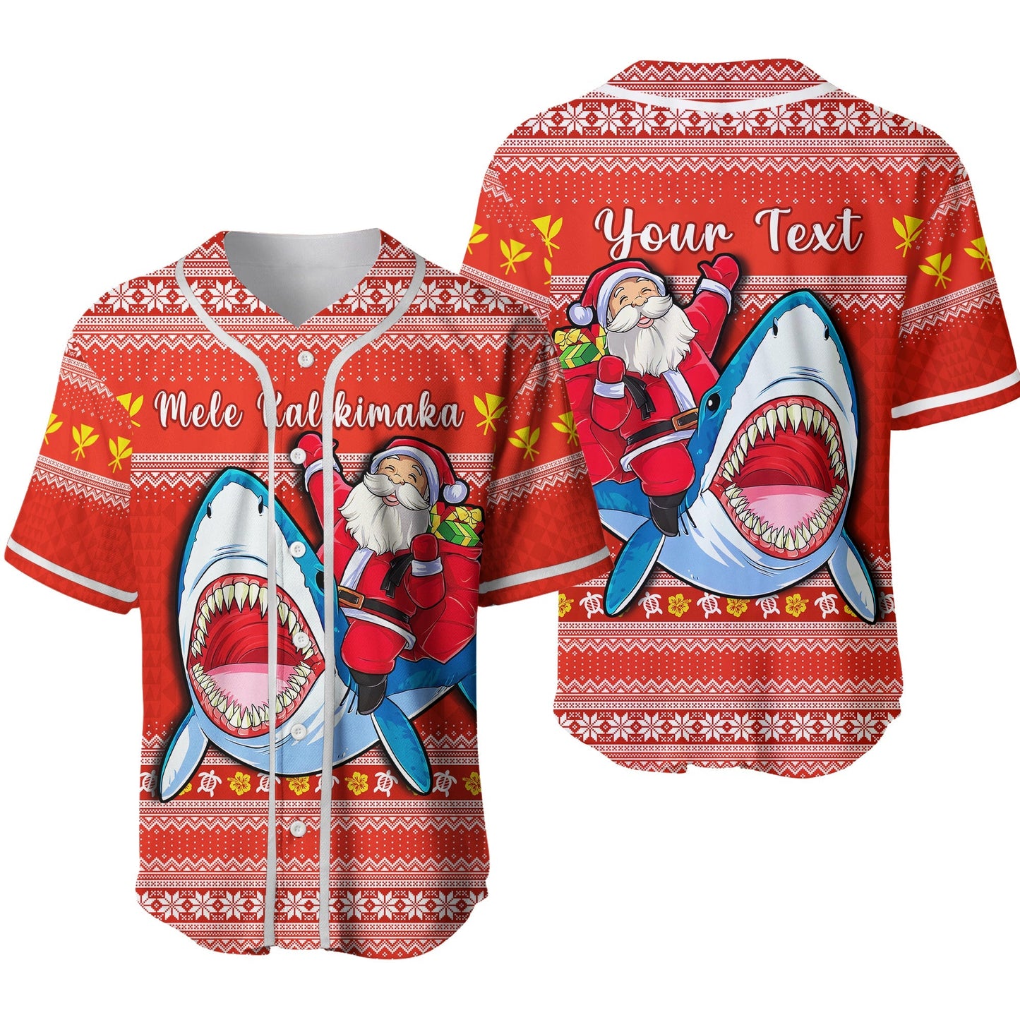 (Custom Personalised) Hawaii Christmas Baseball Jersey Santa Shark Mele Kalikimaka Tribal Ver.02
