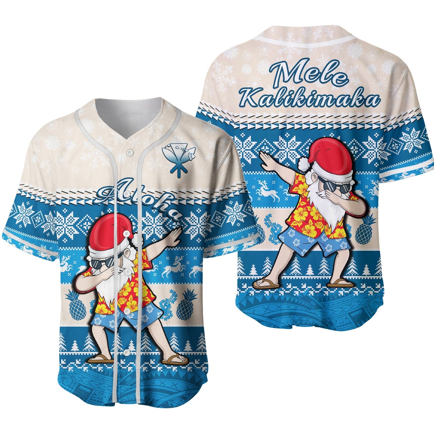 Hawaii Mele Kalikimaka Baseball Jersey Dabbing Santa Blue Merry Christmas Ver.02