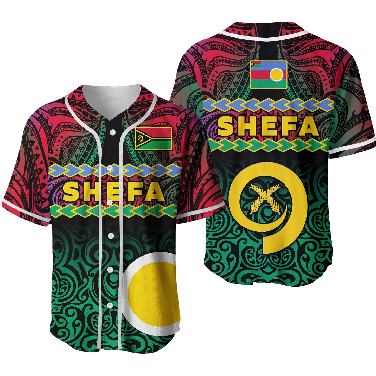 Shefa Province Baseball Jersey Vanuatu Pig Tusk Polynesian Flag Style Ver.02