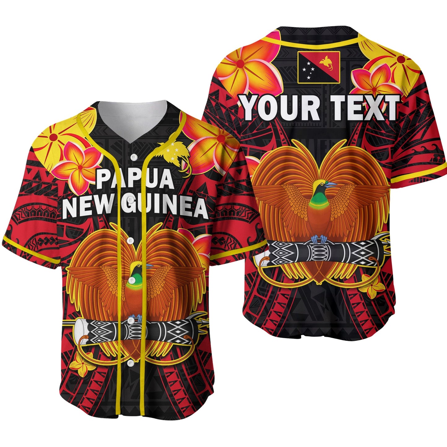 (Custom Personalised) Papua New Guinea Baseball Jersey PNG Bird Of Paradise Polynesian Pattern 02