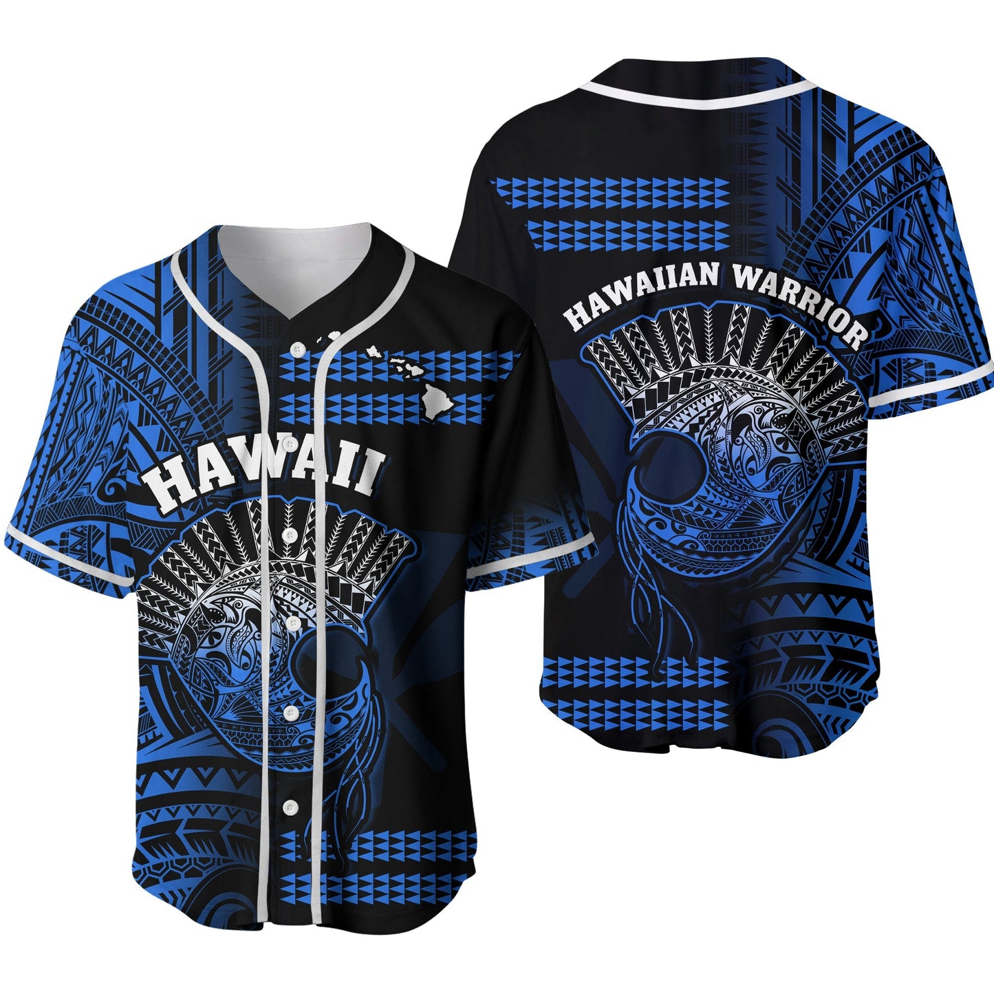 Hawaii Baseball Jersey Kakau Warrior Helmet Gradient Blue Polynesian Ver.02