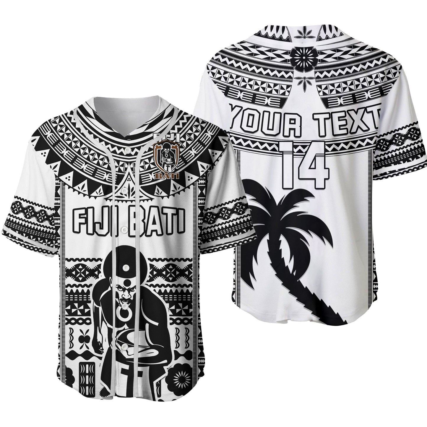 Custom Text And Number Fiji Rugby Baseball Jersey Pacific The Bati Black Fijian Tapa Ver.02