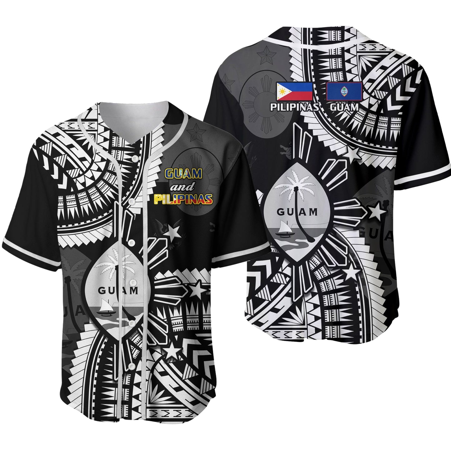 Guam and Philippines Baseball Jersey Guaman Filipinas Together Black Ver.02