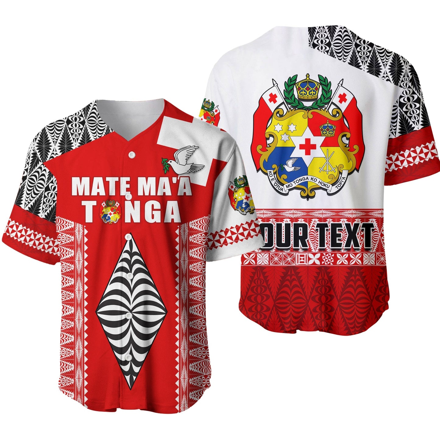(Custom Personalised) Tonga Rugby Baseball Jersey Kupesi Ngatu Mate Maa Tonga