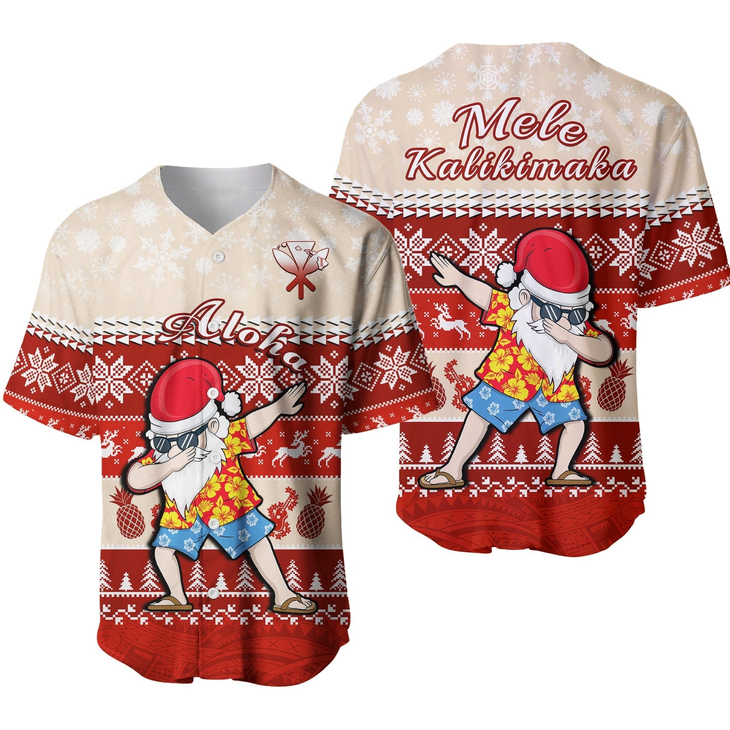 Hawaii Mele Kalikimaka Baseball Jersey Dabbing Santa Red Merry Christmas