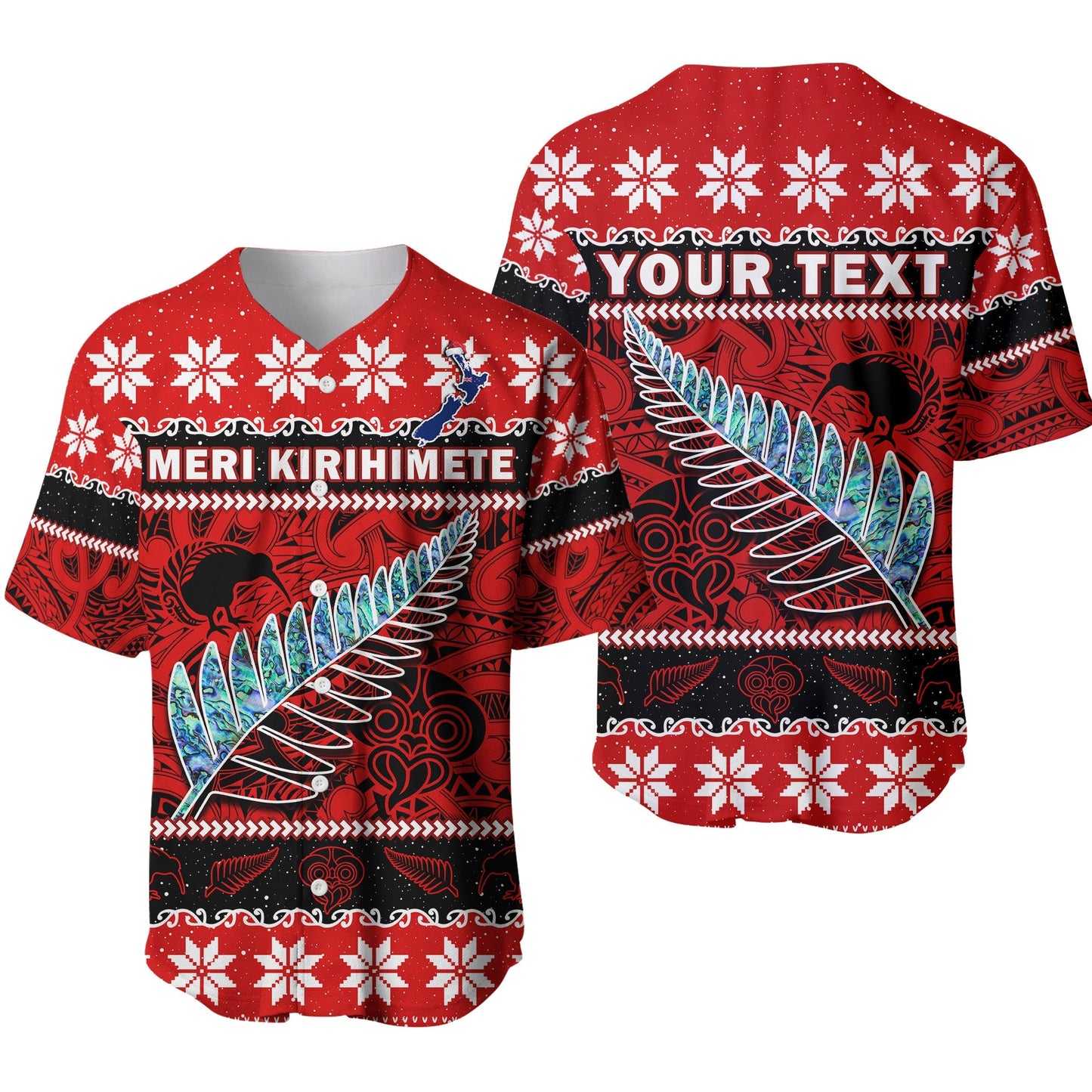 (Custom Personalised) New Zealand Christmas Baseball Jersey Paua Shell Silver Fern Meri Kirihimete