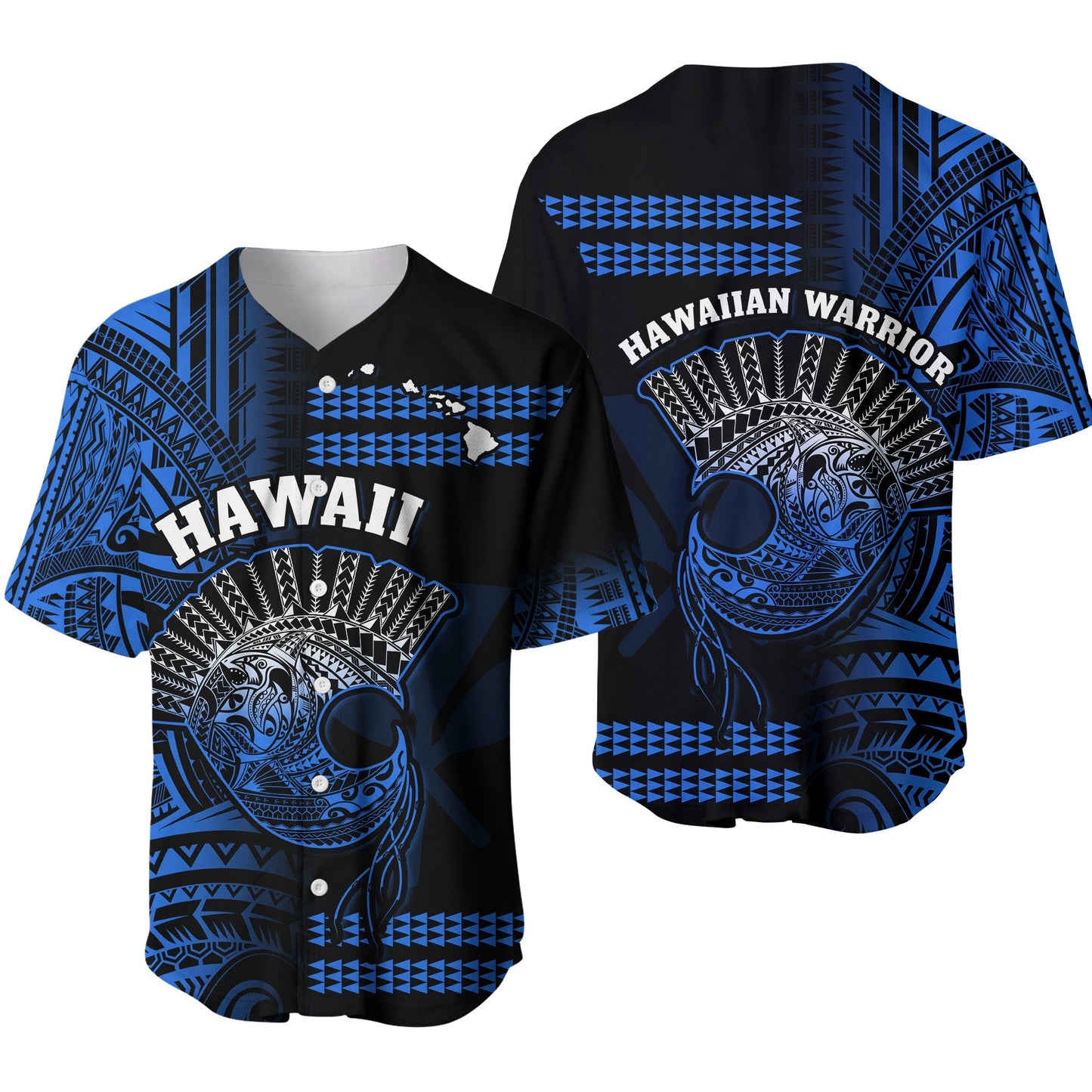 Hawaii Baseball Jersey Kakau Warrior Helmet Gradient Blue Polynesian Ver.01