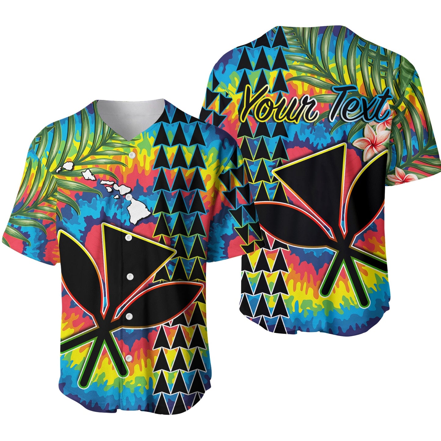 (Custom Personalised) Hawaii Rainbow Tie Dye Baseball Jersey Flowers Polynesian Hawaiian Tribal Ver.01