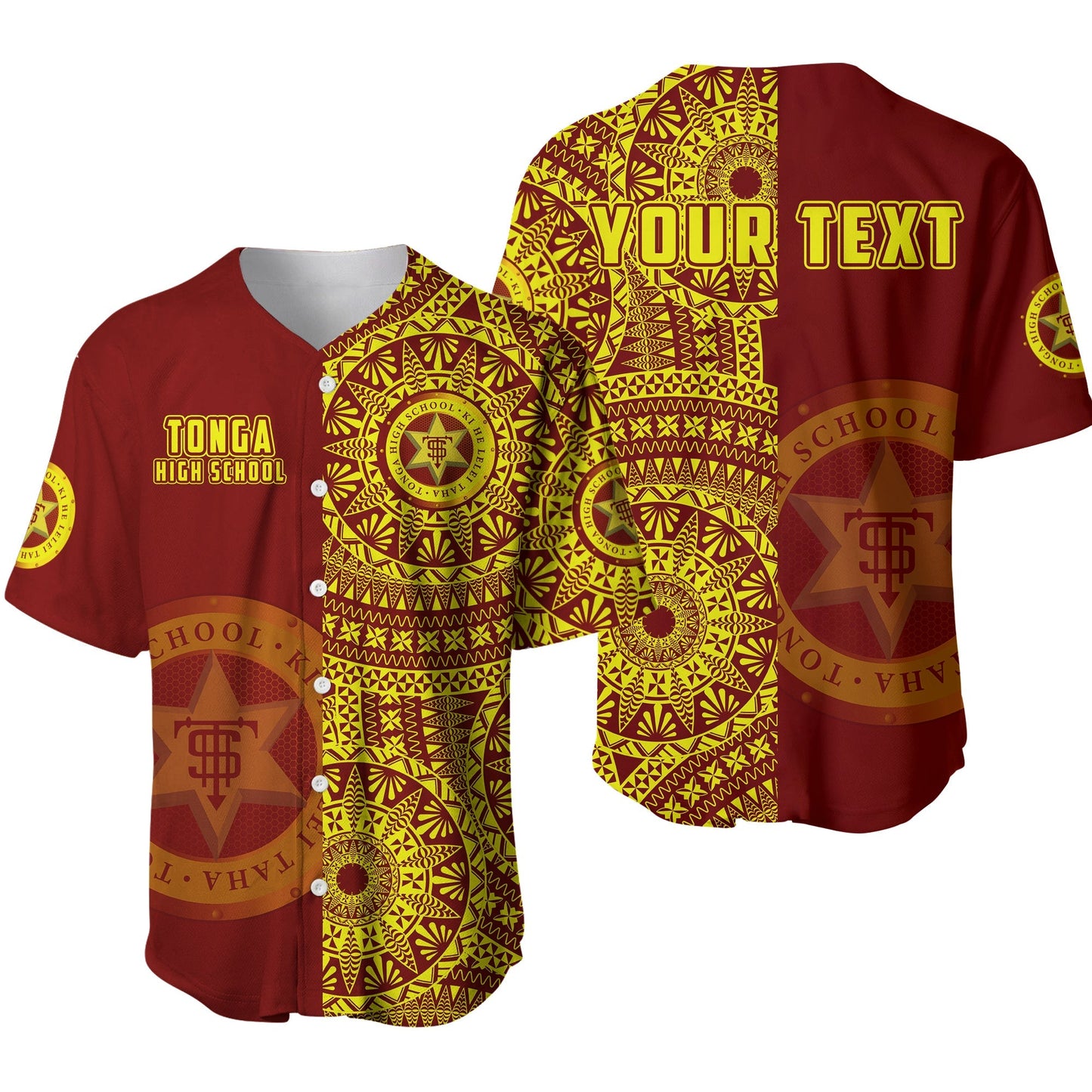 (Custom Personalised) Tonga High School Baseball Jersey Tongan Ngatu Pattern