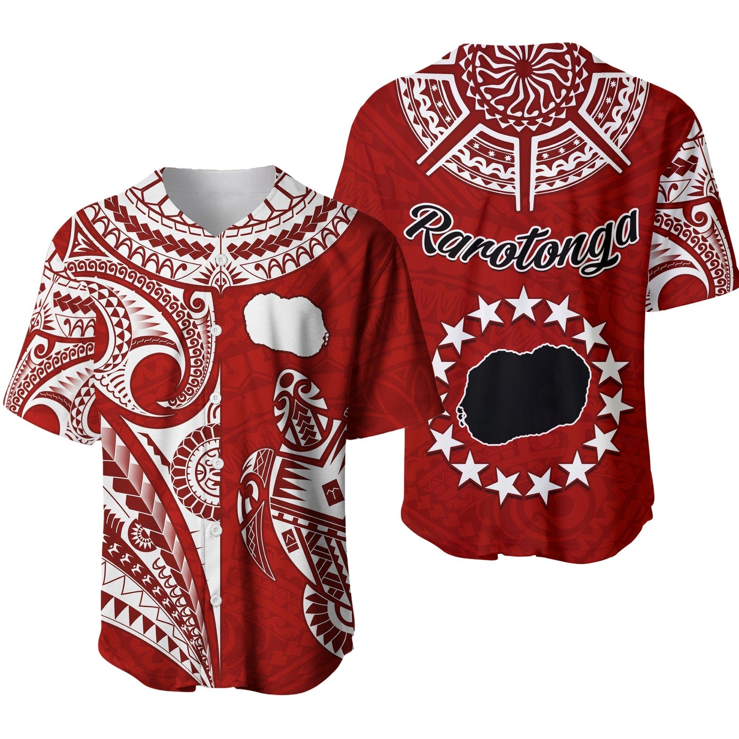 Rarotonga Cook Islands Baseball Jersey Turtle and Map Style Red