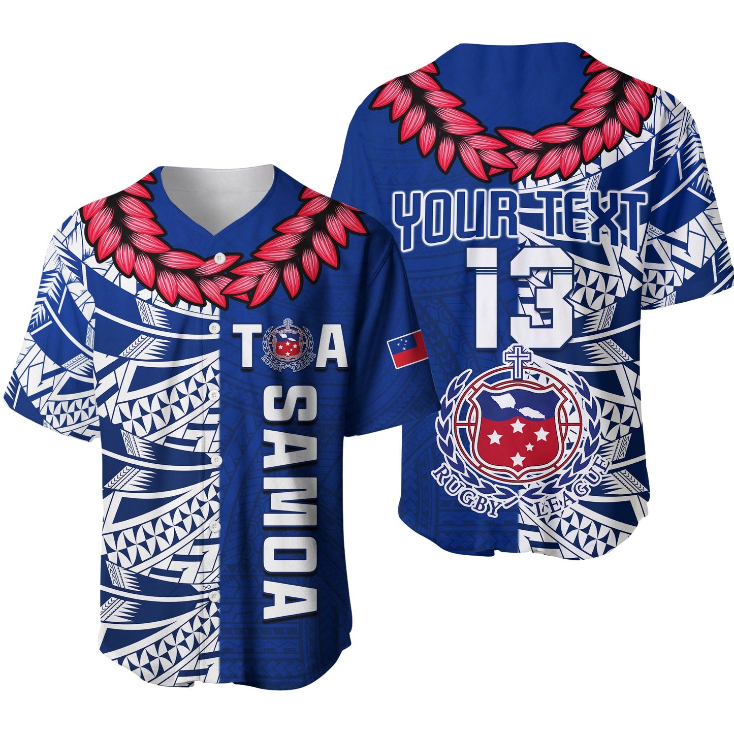 Toa Samoa Rugby Baseball Jersey Siamupini Ula Fala Blue