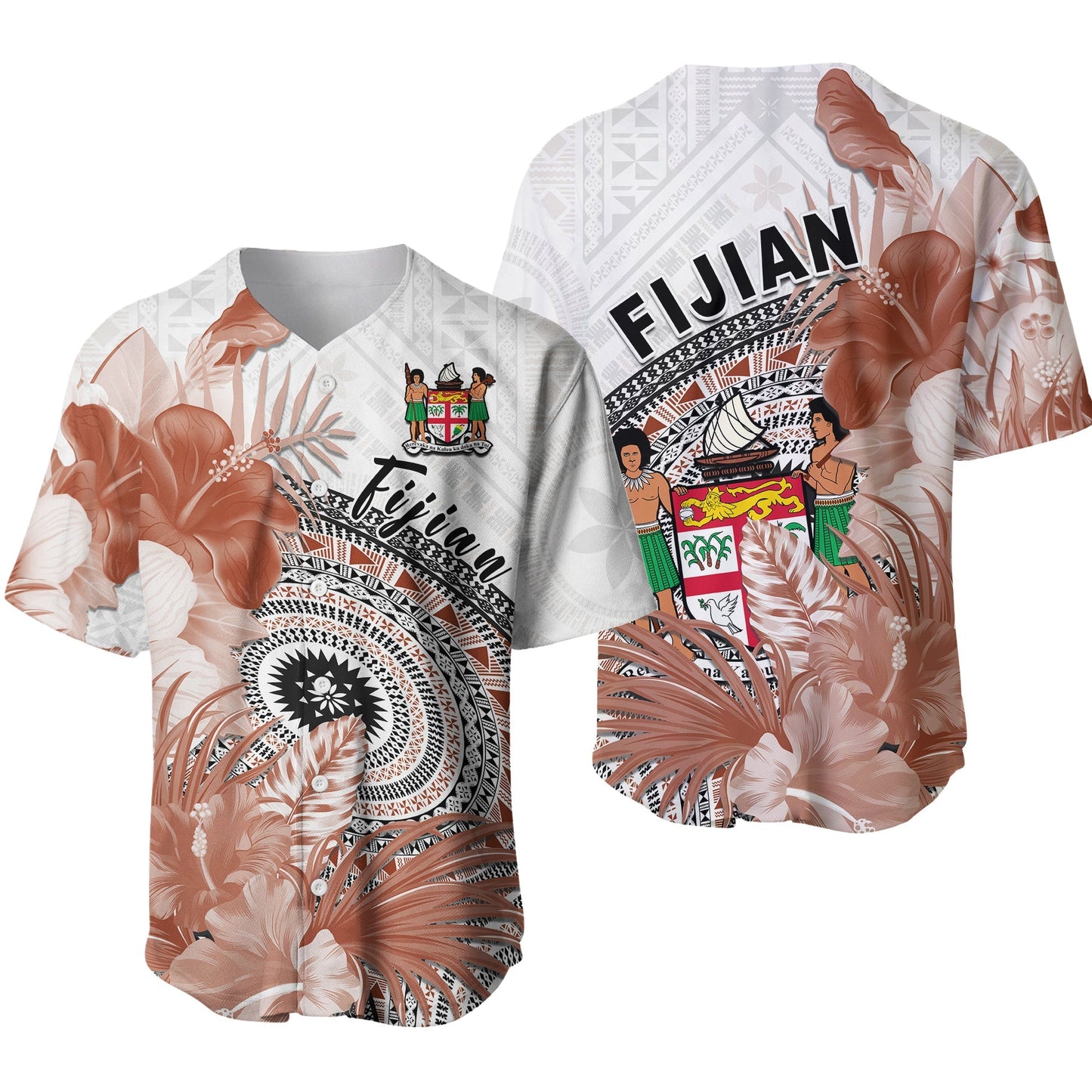 Fiji Tapa Baseball Jersey White Fijian Masi Be Loved Hibiscus Ver.01