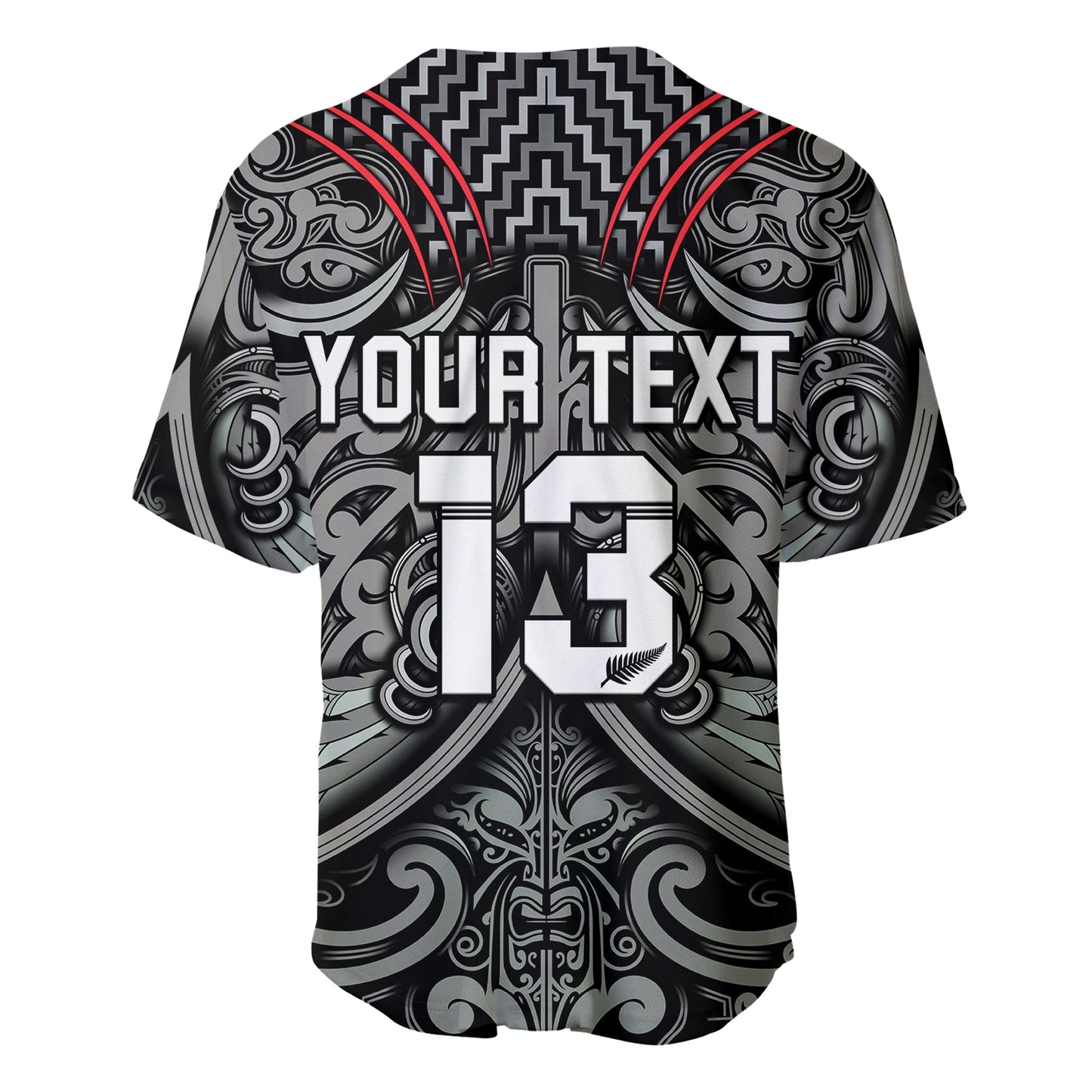 (Custom Text and Number) New Zealand Silver Fern Rugby Baseball Jersey All Black NZ Maori Pattern