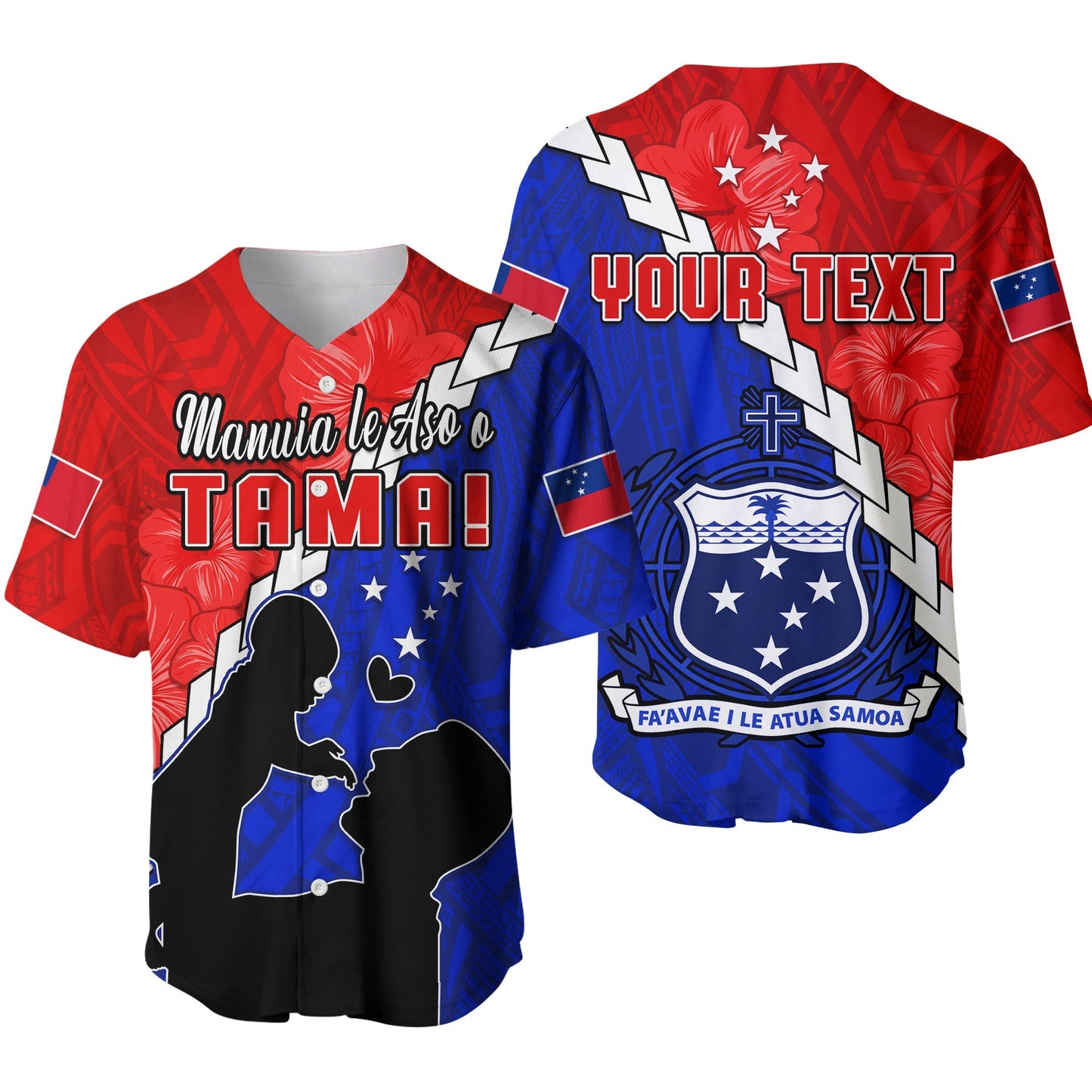 (Custom Personalised) Happy Samoan Fathers Day Baseball Jersey Hibiscus Mix Polynesian Pattern