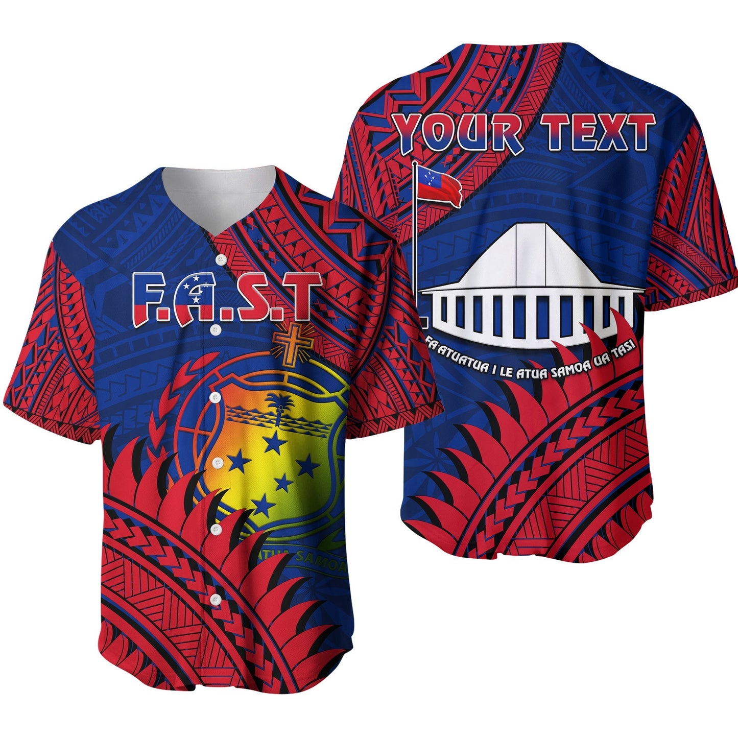 (Custom Personalised) F.A.S.T Samoa Baseball Jersey Samoan Coat Of Arms Polynesian Pattern