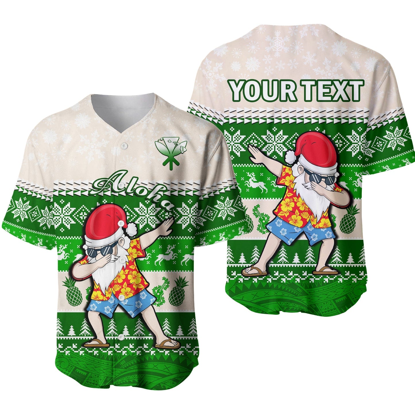 (Custom Personalised) Hawaii Mele Kalikimaka Baseball Jersey Dabbing Santa Green Merry Christmas
