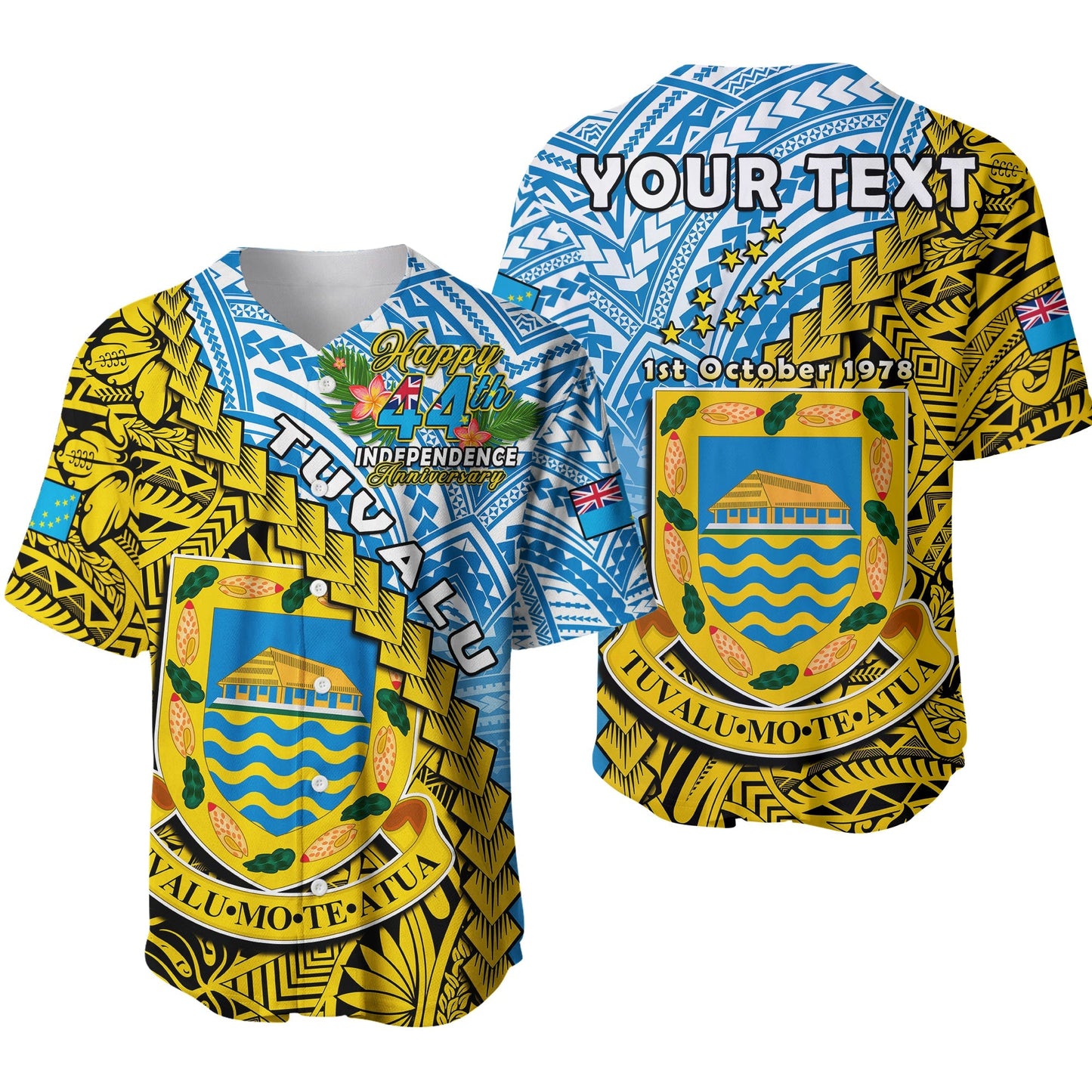 (Custom Personalised) Tuvalu 1978 Baseball Jersey Happy 44th Independence Anniversary Polynesian Pattern