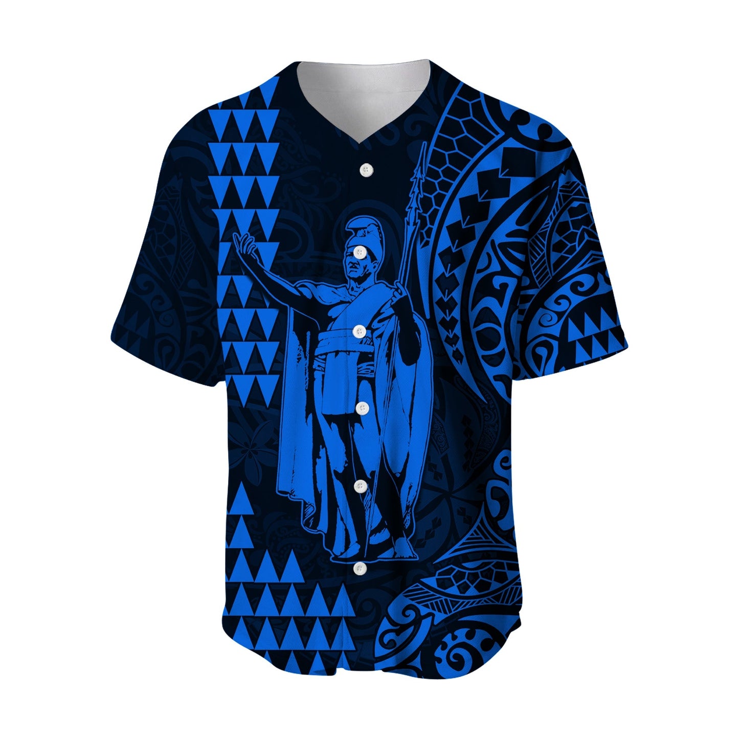 (Custom Text and Number) Hawaii Day Kakau Baseball Jersey Proud To Be Hawaiian Blue King Kamehameha and Kanaka Maoli