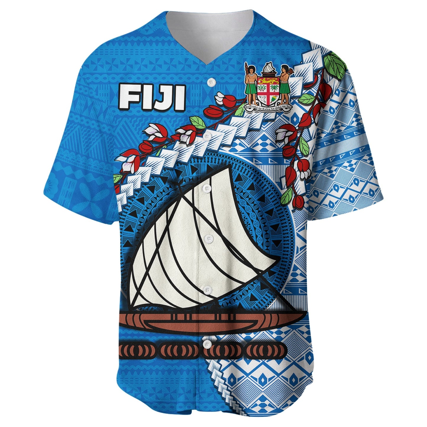 Fiji Baseball Jersey Fijian Drua Mix Tagimaucia Flower Blue Style