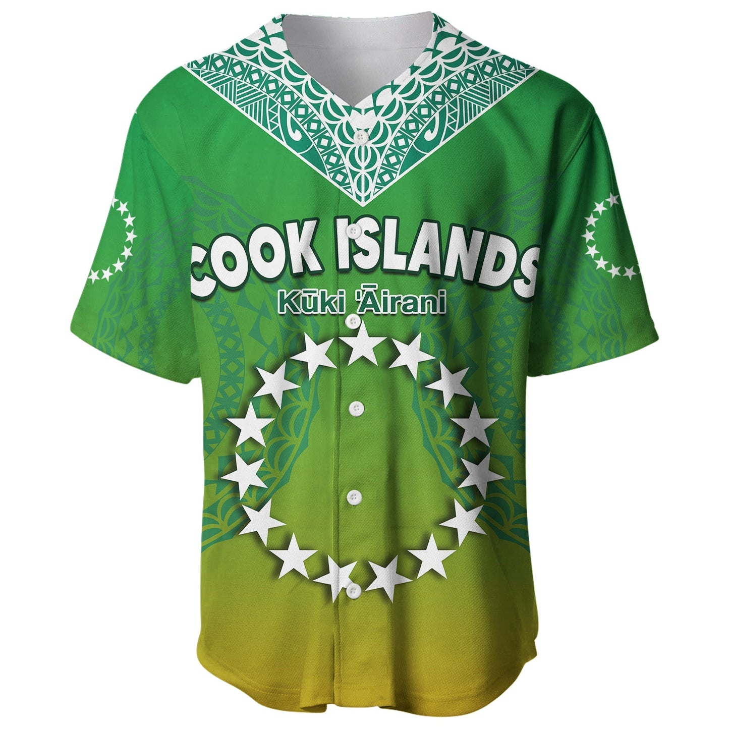 (Custom Personalised) Cook Islands Baseball Jersey Circle Pattern Mix Sea Turtle Green Version