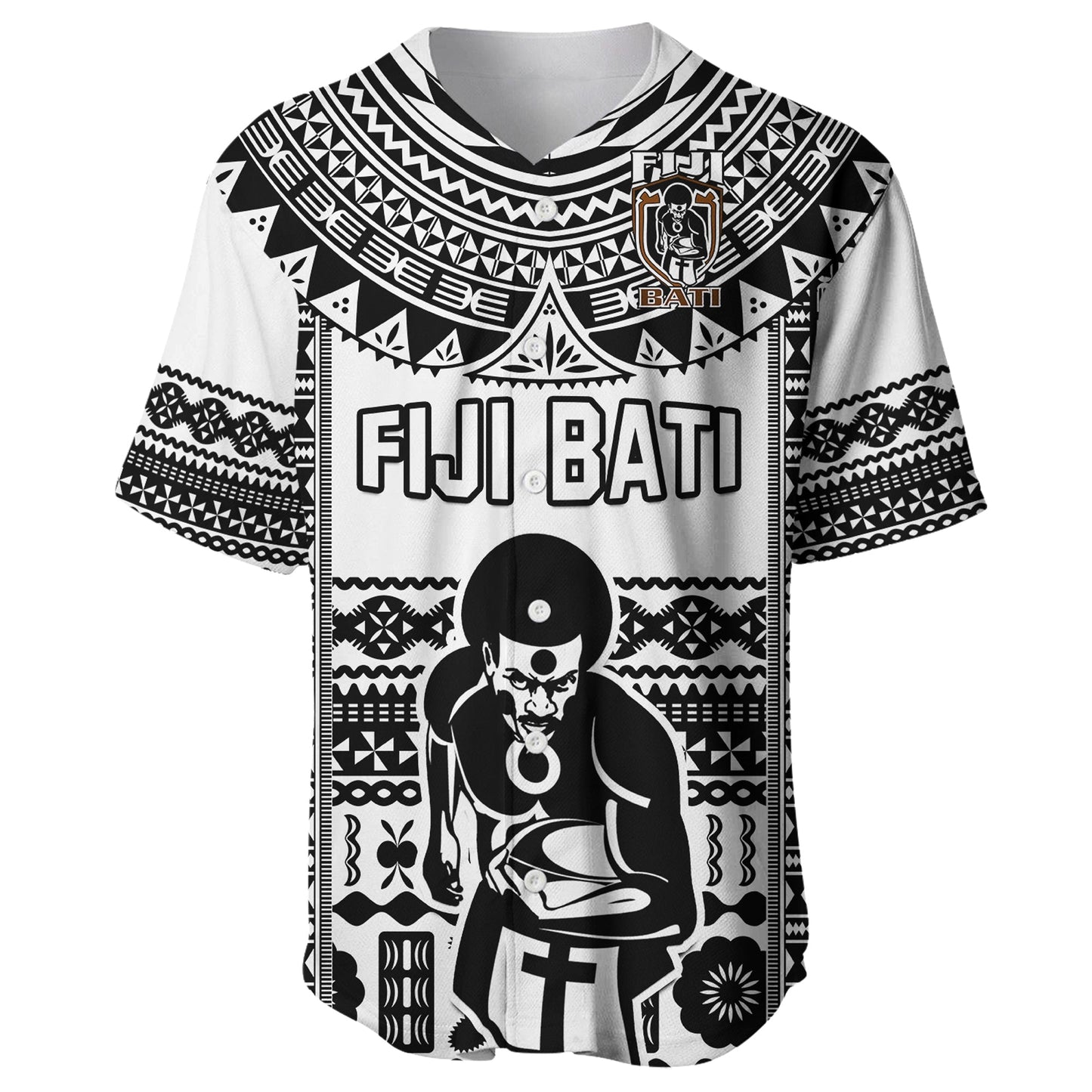 Custom Text And Number Fiji Rugby Baseball Jersey Pacific The Bati Black Fijian Tapa