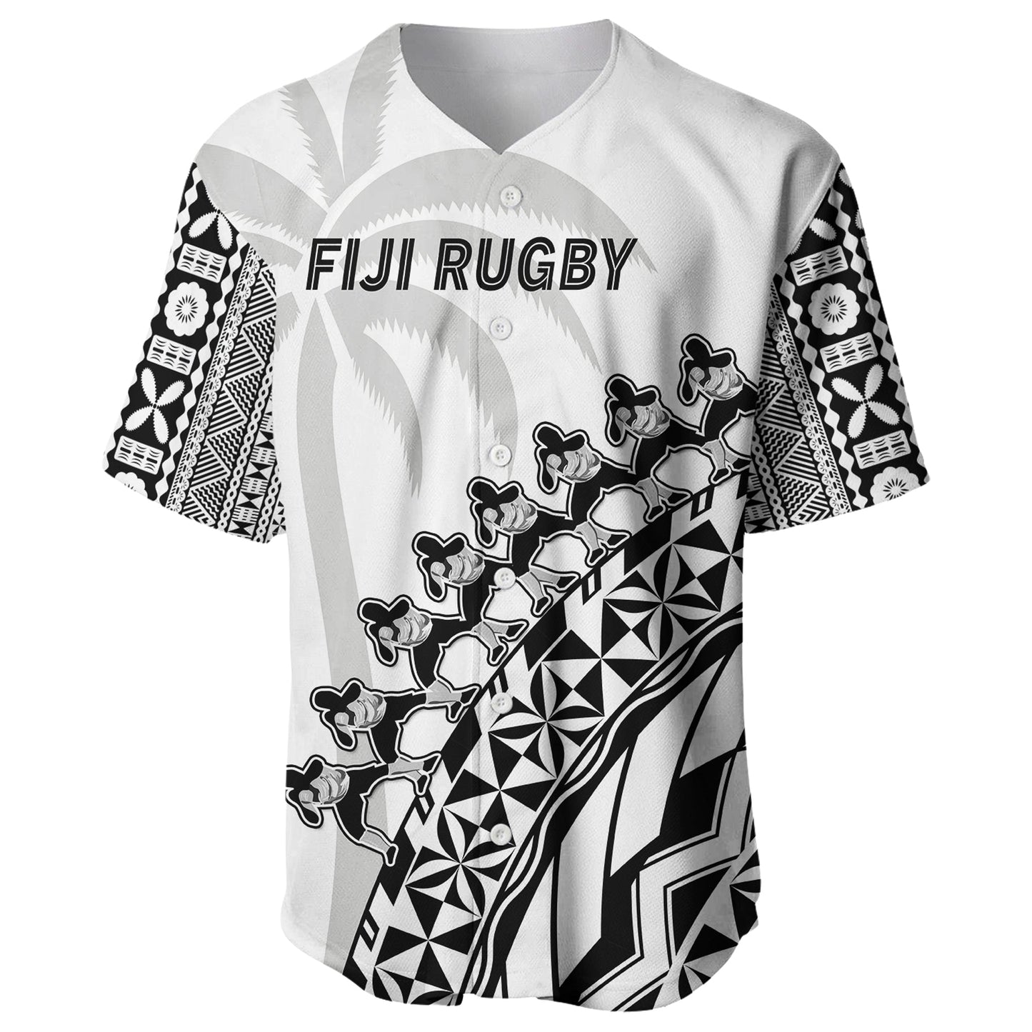 Fiji Rugby Baseball Jersey Fijian Cibi Dance Tapa Pattern White