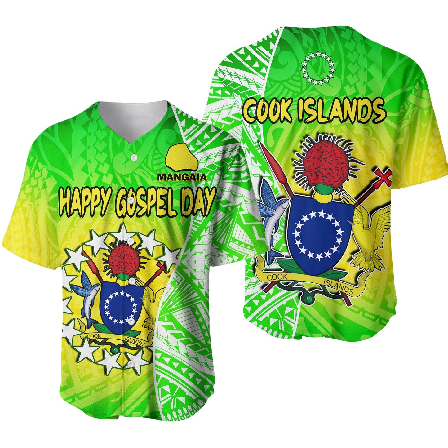 Happy Mangaia Gospel Day Baseball Jersey Cook Islands Coat Of Arms Polynesian Pattern