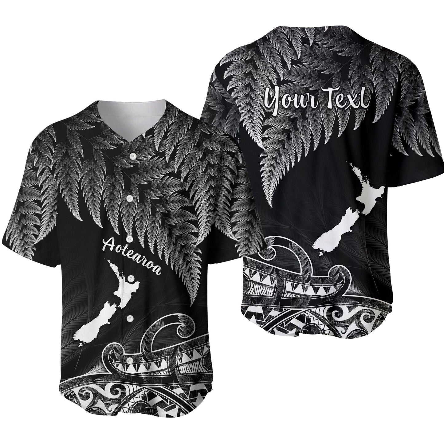 (Custom Personalised) New Zealand Silver Fern Baseball Jersey Aotearoa Map Maori Ver.01