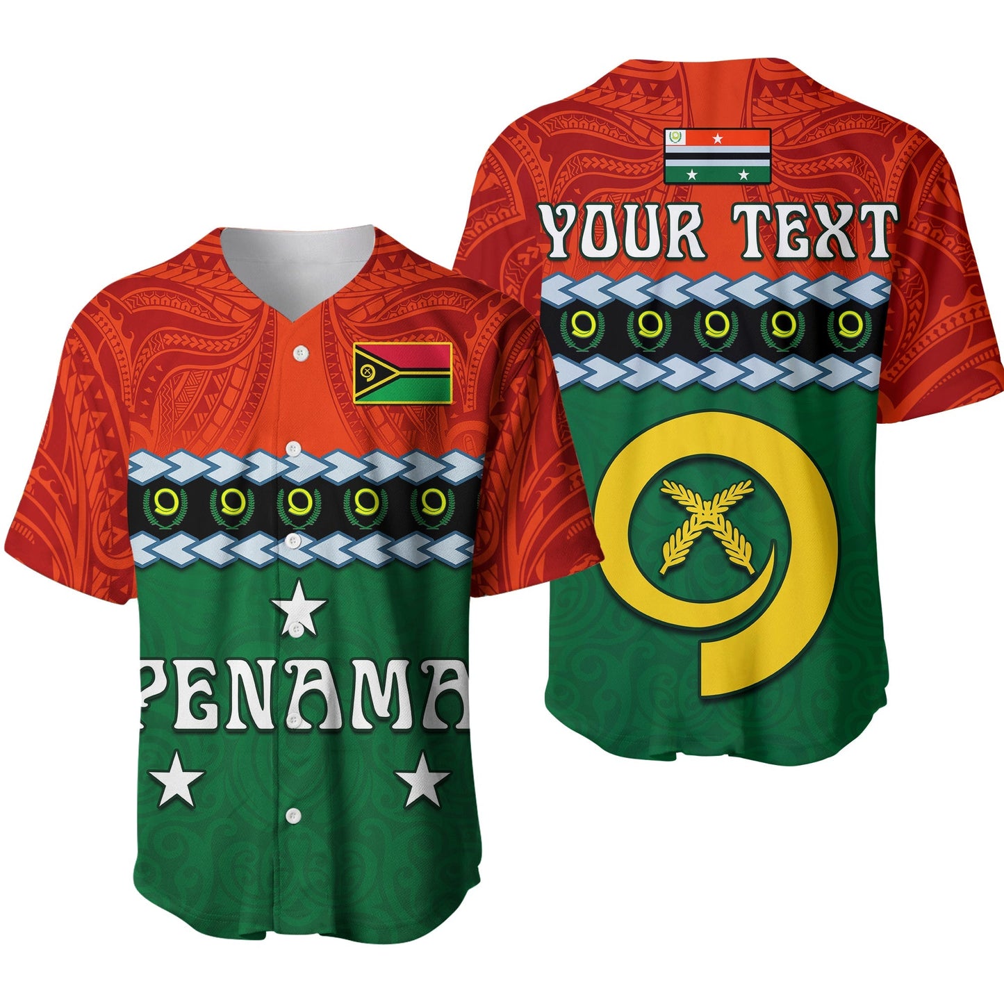 (Custom Personalised) Penama Province Baseball Jersey Vanuatu Pig Tusk Polynesian Flag Style