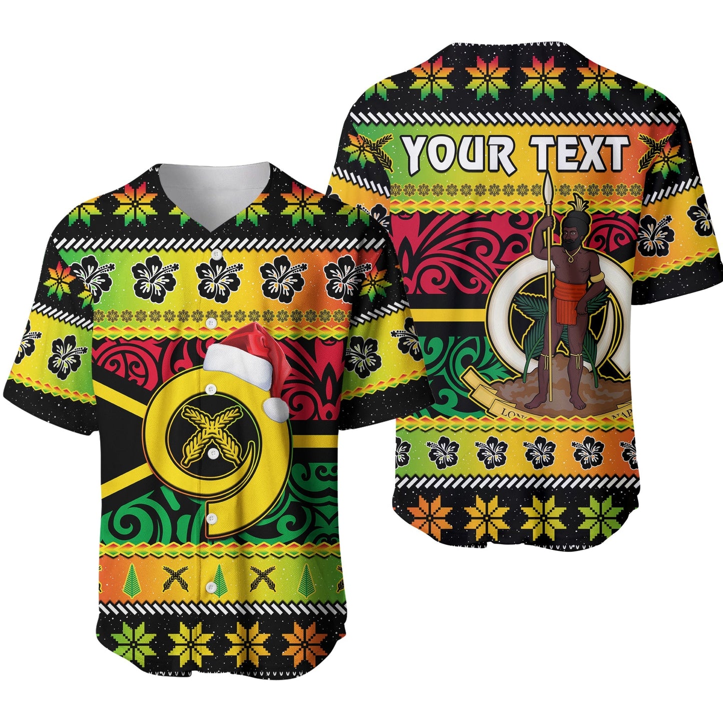 (Custom Personalised) Vanuatu Christmas Baseball Jersey Pig Tusk Polynesian Joyeux Noel Flag Art