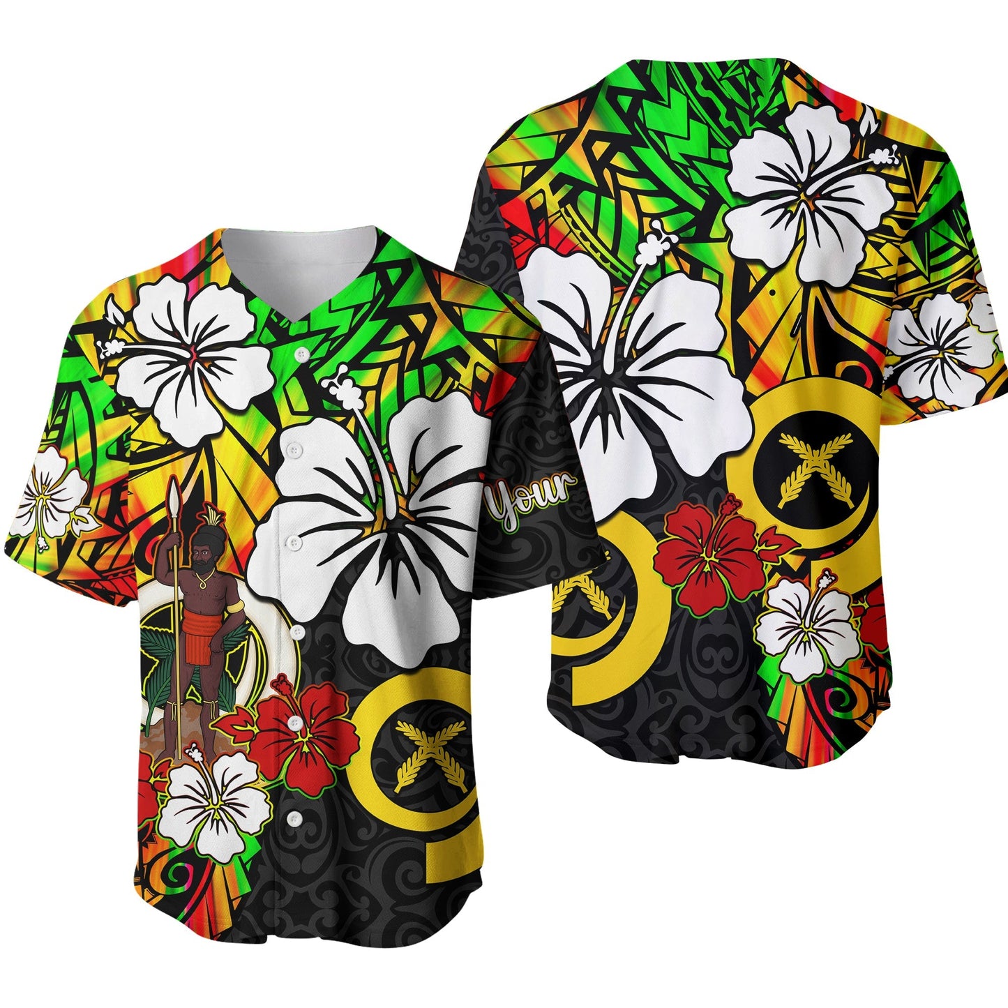 (Custom Personalised) Vanuatu Baseball Jersey Polynesia Tie Dye Hibiscus Flowers Ver.01