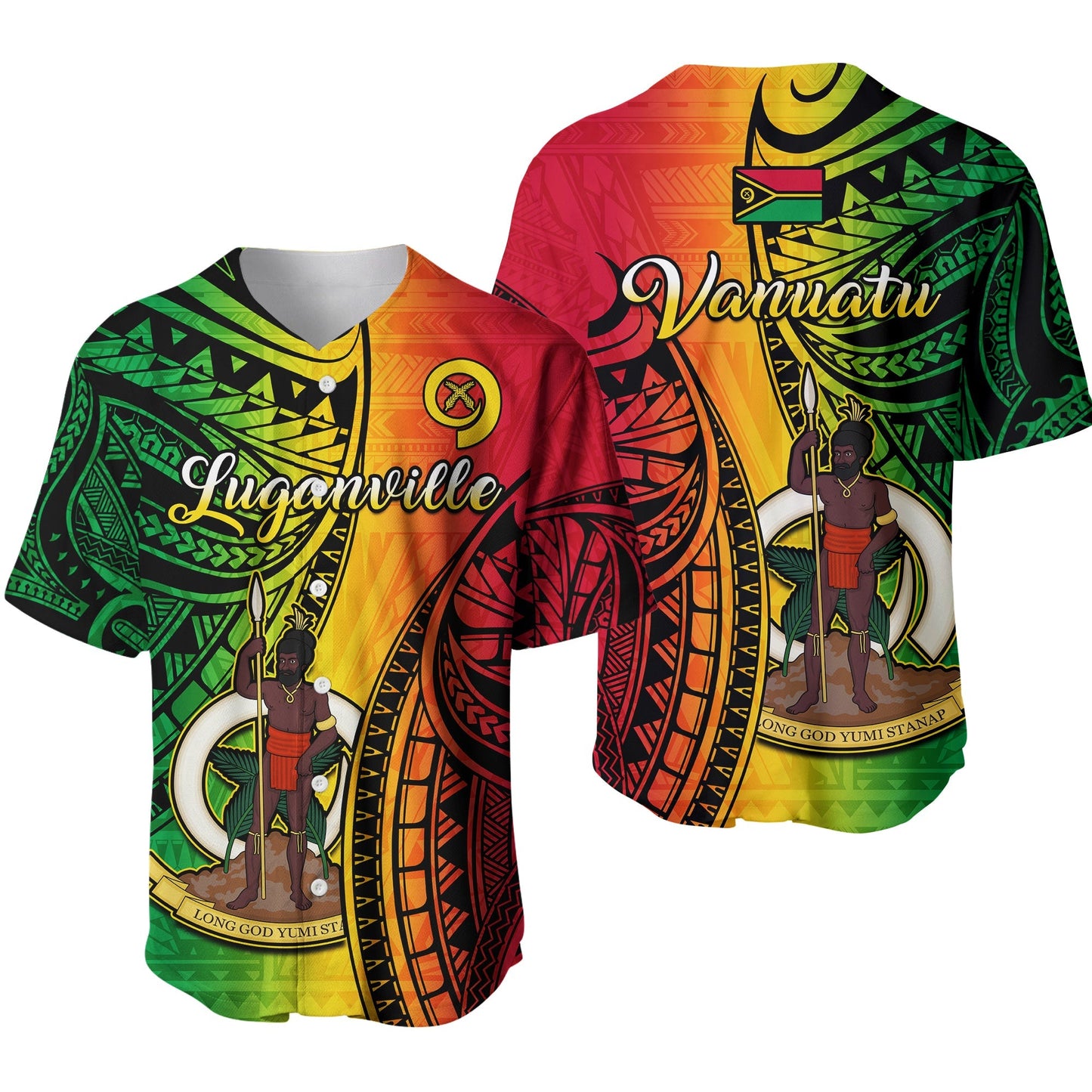 Vanuatu Baseball Jersey Luganville Polynesian Reggae Coat Of Arms Ver.01