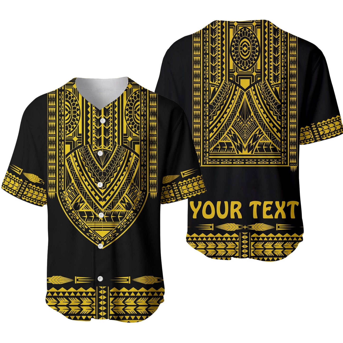 (Custom Personalised) Polynesian Baseball Jersey Dashiki With Polynesian Tattoo Royal Golden Version
