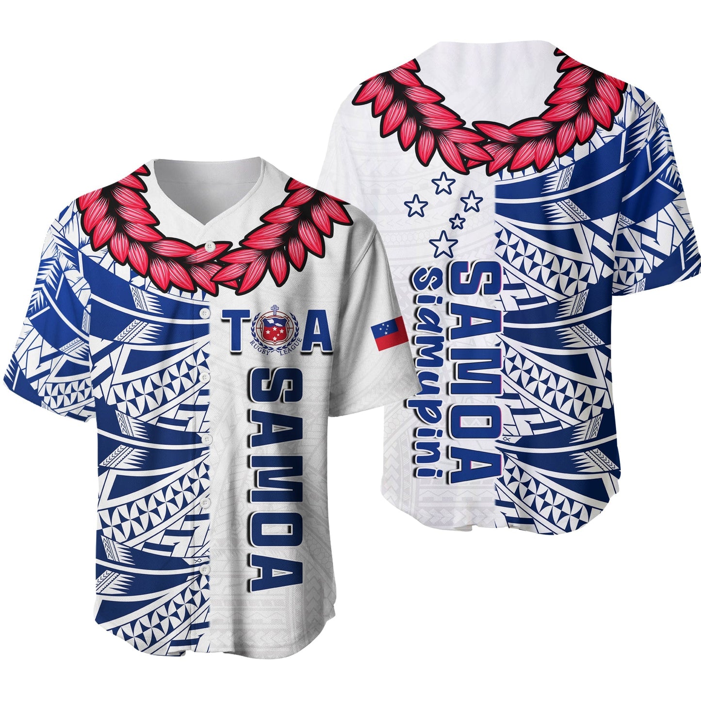 Toa Samoa Rugby Baseball Jersey Siamupini Ula Fala White