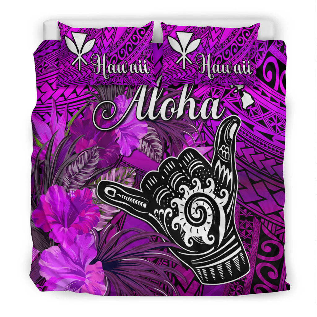 The Shaka Hawaii Bedding Set Tropical Flowers Purple Version