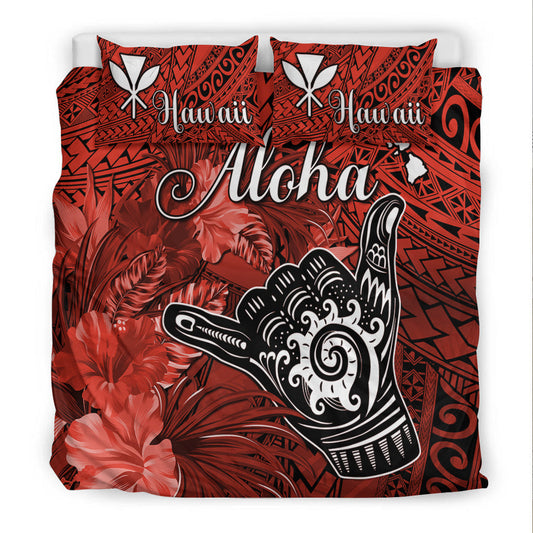 The Shaka Hawaii Bedding Set Tropical Flowers Red Version