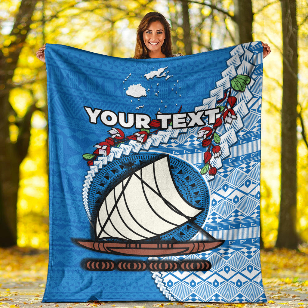 Custom Personalised Fiji Premium Blanket Fijian Drua Mix Tagimaucia Flower Blue Style Ver.02