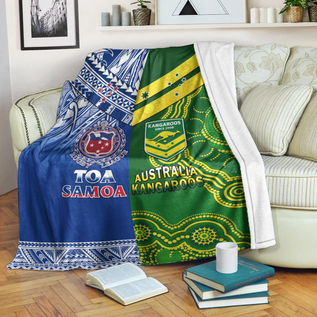 Samoa Rugby and Australia Rugby Premium Blanket Toa Samoa Mix Kangaroos Pacific