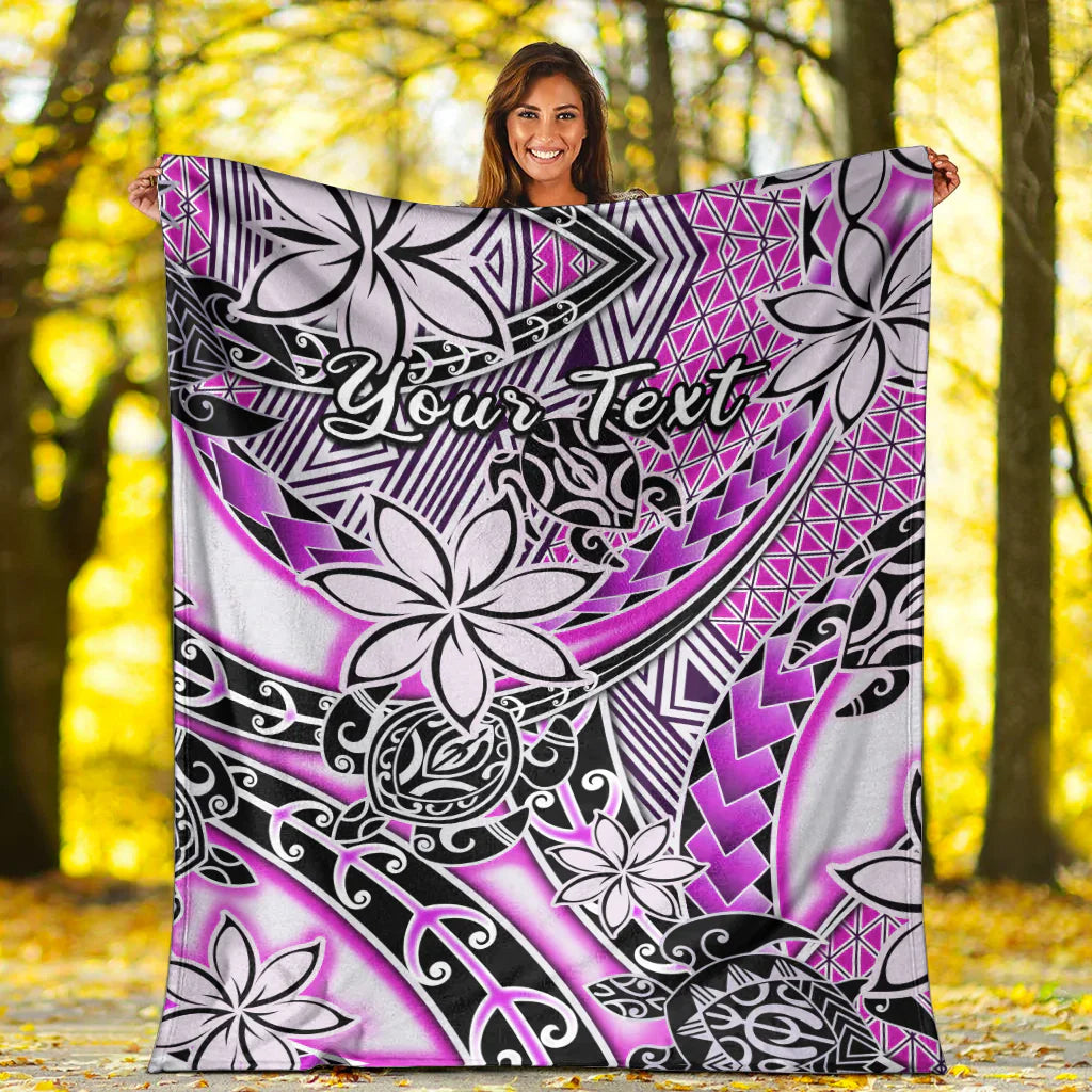 Custom Personalised Hawaii Premium Blanket Tribal Plumeria With Polynesian Turtle Ver.02