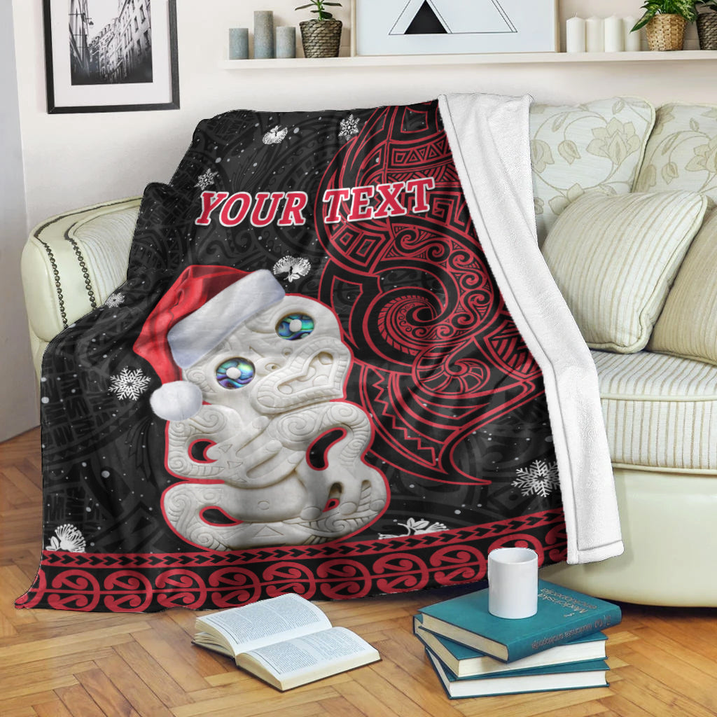 Custom Personalised New Zealand Christmas Premium Blanket Hei Tiki Red Pohutukawa Meri Kirihimete