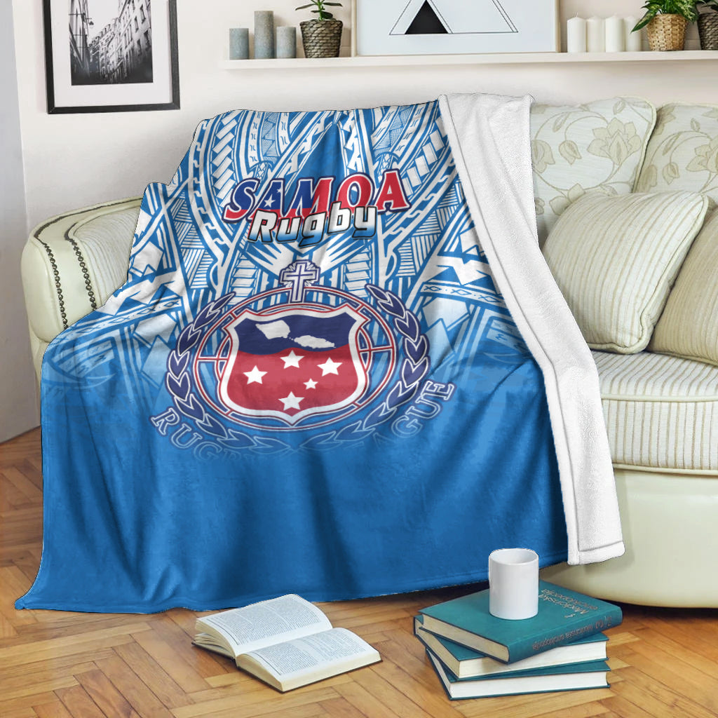Samoa Rugby Premium Blanket Toa Samoa Polynesian Pacific Blue Version