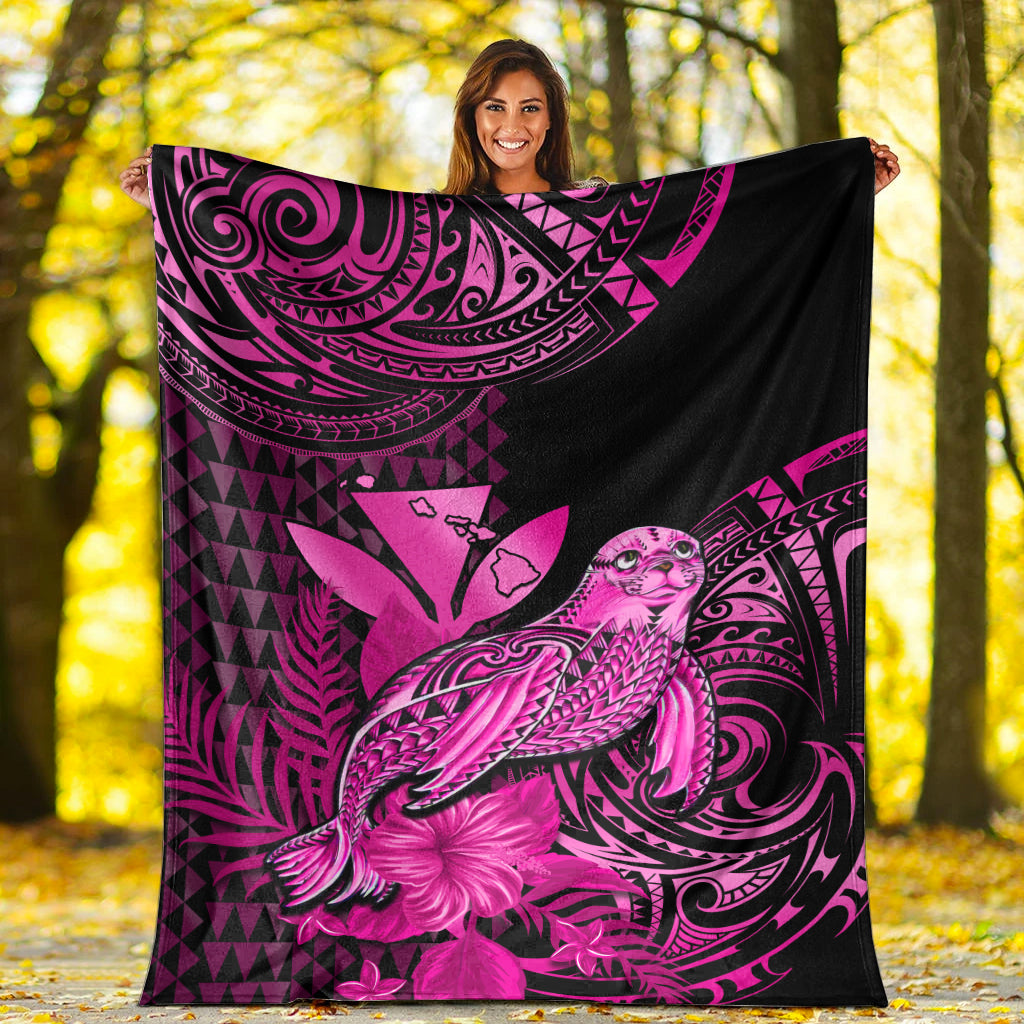 Hawaii Monk Seal Premium Blanket Kakau With Kanaka Pink