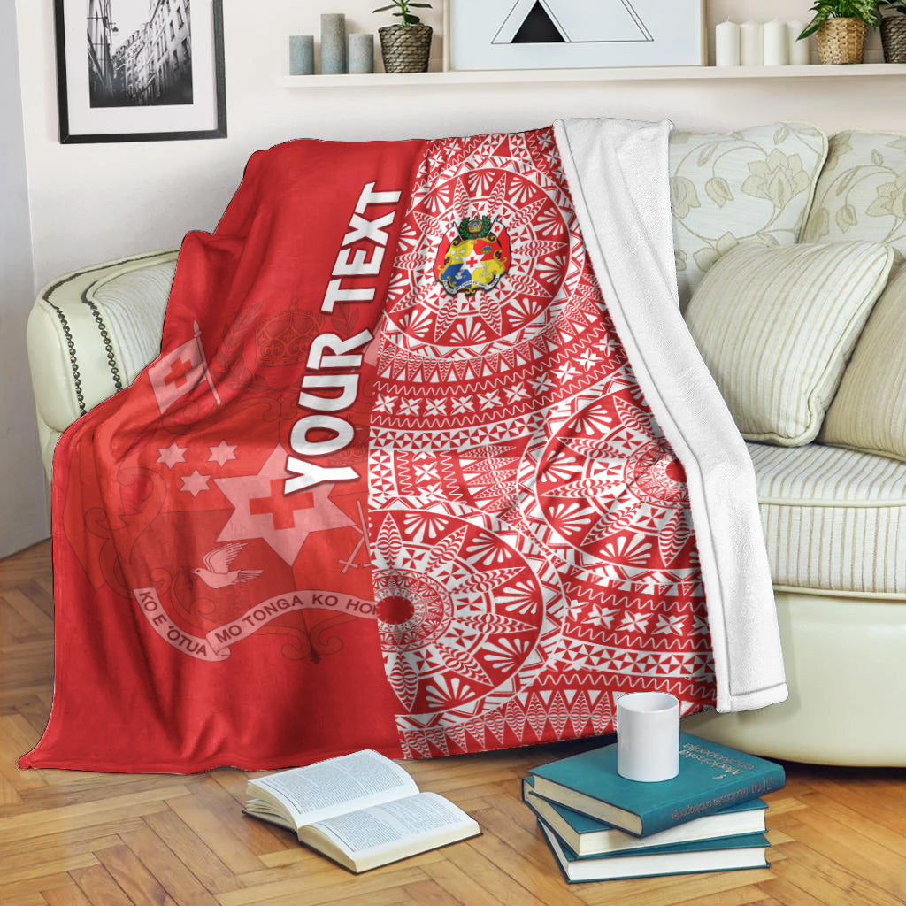 Custom Personalised Tonga Premium Blanket Tongan Coat Of Arms Ngatu Pattern