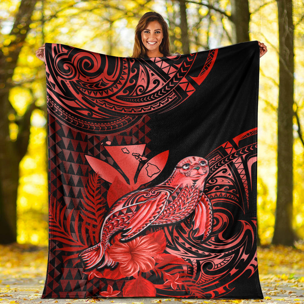 Hawaii Monk Seal Premium Blanket Kakau With Kanaka Red