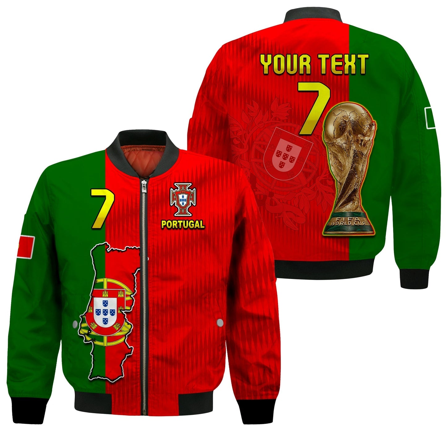 (Custom Text and Number) Portugal Football 2022 Bomber Jacket Style Flag Portuguese Champions