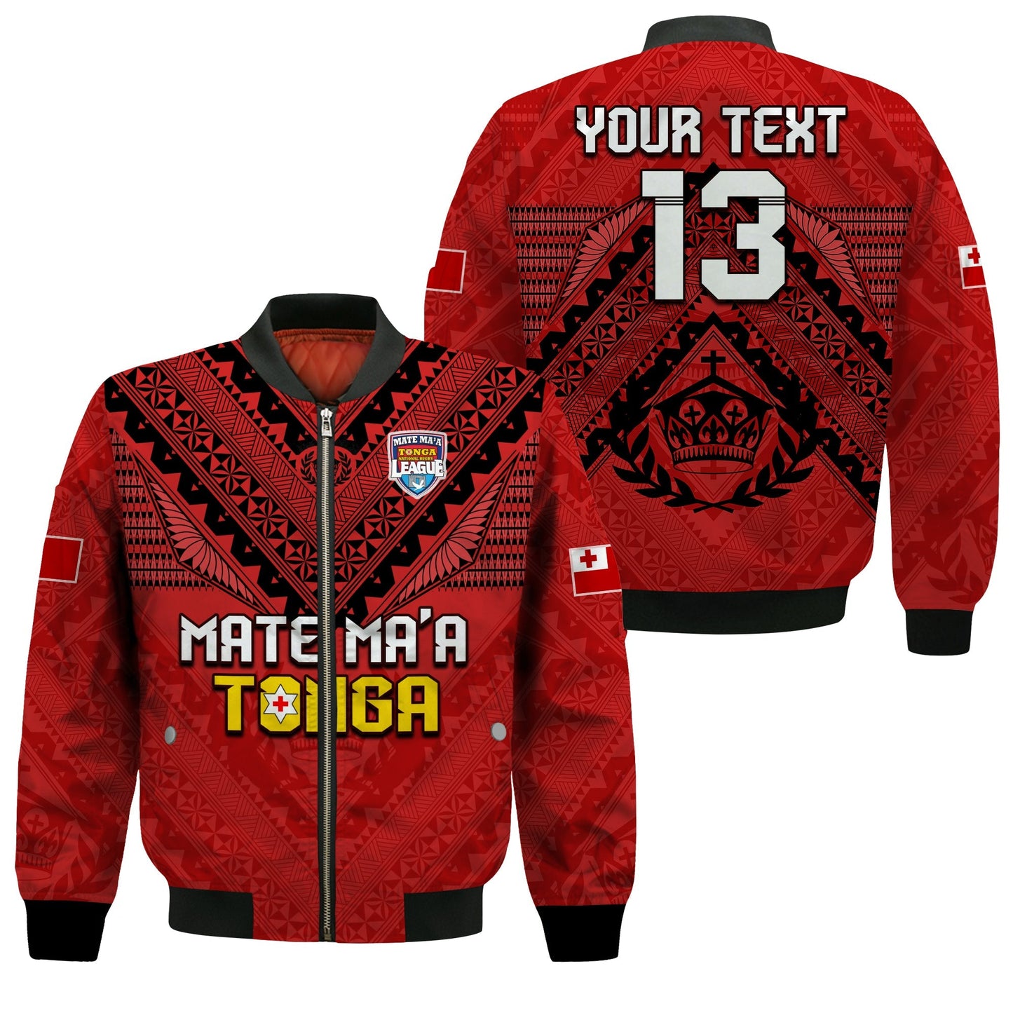 (Custom Text and Number) Tonga Rugby MMT Bomber Jacket Ngatu Mate Maa Tonga Simple