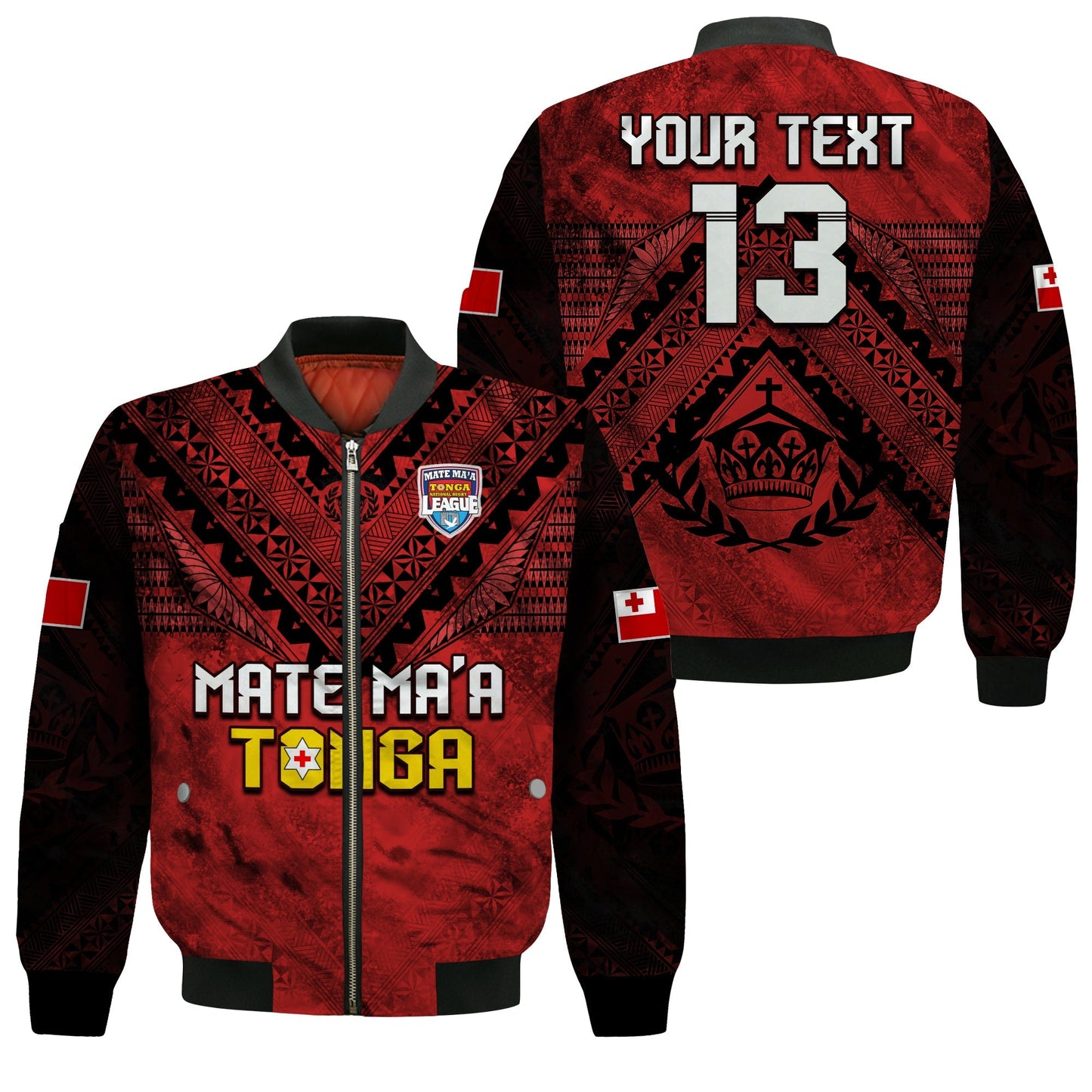 (Custom Text and Number) Tonga Rugby MMT Bomber Jacket Ngatu Mate Maa Tonga Grunge