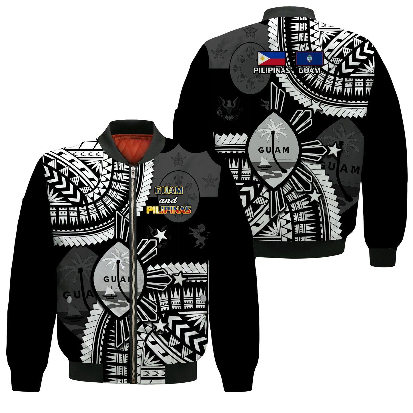 Guam and Philippines Bomber Jacket Guaman Filipinas Together Black