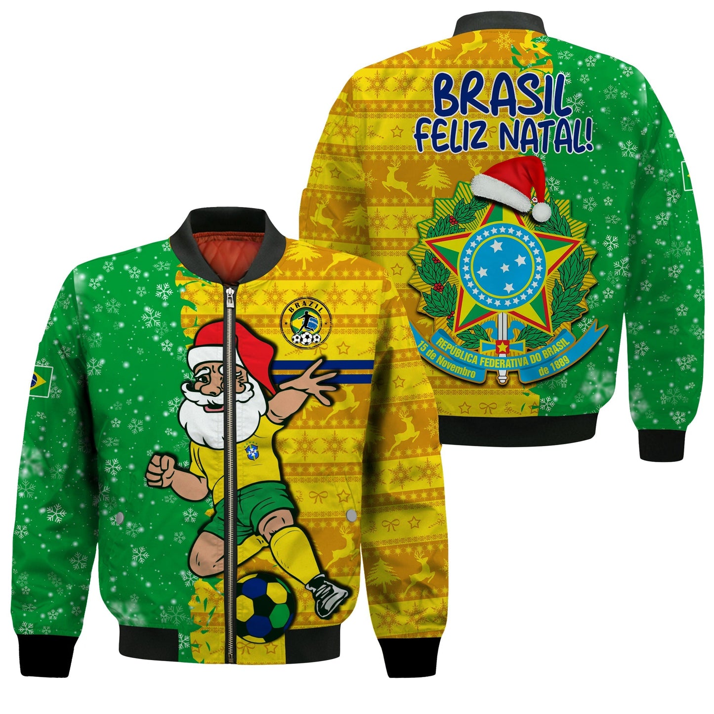 Brazil Football Bomber Jacket Christmas Santa Claus Selecao Champions